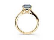 Solitaire Engagement Ring Setting for Fancy Blue Asscher Cut Center with Narrow Cathedral Band and Prong Head in Yellow Gold
