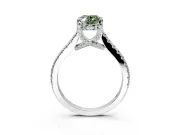 Solitaire Engagement Ring Setting for Fancy Green Oval Center with Widening Pave Band and Claw Prong Head in Platinum