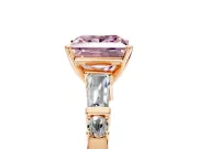 Bar-Set Engagement Ring Setting for Fancy Pink Princess Cut Center with Tapered Baguette Accents and Prong Head in Rose Gold