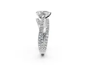 Solitaire Engagement Ring Setting for Pear-Shaped Center with Woven 3-Strand Pave Band and Prong Head in White Gold