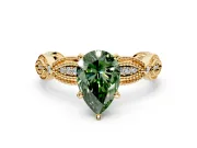 Solitaire Engagement Ring Setting for Fancy Green Pear-Shaped Center with Marquise Panel Band and Prong Head in Yellow Gold
