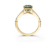 Solitaire Engagement Ring Setting for Fancy Green Princess Cut Center with Pave Split Shank and Prong Head in Yellow Gold