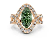Halo Engagement Ring Setting for Fancy Green Marquise Center with Pave Infinity Twist Band and Prong Head in Rose Gold