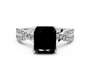 Solitaire Engagement Ring Setting for Fancy Black Radiant Cut Center with Narrow Twist Pave Band and Prong Head in White Gold