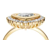 Halo Engagement Ring Setting for Heart-Shaped Center with Milgrain Bezel Rim, Plain Band and Prong Head in Yellow Gold