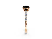 Baguette Engagement Ring Setting for Fancy Black Cushion Cut Center with Alternating Bar-Set Band and Prong Head in Rose Gold