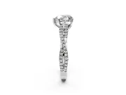 Solitaire Engagement Ring Setting for Heart-Shaped Center with Twisted Pave Split Shank and Prong Head in Sterling Silver