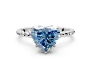 Solitaire Engagement Ring Setting for Fancy Blue Heart-Shaped Center with Plain Twisted Rope Band and Prong Head in Sterling Silver