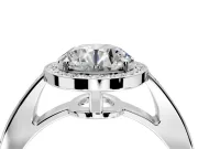 Bezel-Framed Halo Engagement Ring Setting for Round Cut Center with Pave Band and Prong Head in Sterling Silver