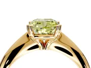 Solitaire Engagement Ring Setting for Fancy Yellow Cushion Cut Center with Reverse Tapered Band and Prong Head in Yellow Gold