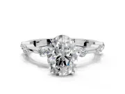 Solitaire Engagement Ring Setting for Oval Center with Bezel Station Band and Prong Head in Sterling Silver