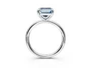 Low-Set Solitaire Engagement Ring Setting for Fancy Blue Asscher Cut Center with Thin Plain Band and Prong Head in White Gold
