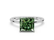Solitaire Engagement Ring Setting for Fancy Green Princess Cut Center with Plain Band, Open Basket and Prong Head in Sterling Silver
