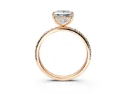 Hidden Halo Engagement Ring Setting for Princess Cut Center with Pave Band and Prong Head in Rose Gold