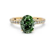 Solitaire Engagement Ring Setting for Fancy Green Oval Center with Fine Pave Band and Prong Head in Yellow Gold