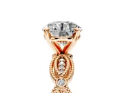 Solitaire Engagement Ring Setting for Round Cut Center with Marquise Panel Band and Prong Head in Rose Gold