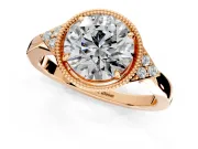Cluster Engagement Ring Setting for Round Cut Center with Milgrain Shoulder Clusters and Prong Head in Rose Gold