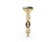 Solitaire Engagement Ring Setting for Fancy Green Oval Center with Accented Twist Band and Leaf Prong Head in Yellow Gold