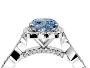 Halo Engagement Ring Setting for Fancy Blue Cushion Cut Center with Twist Band and Prong Head in White Gold