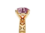 Solitaire Engagement Ring Setting for Fancy Pink Round Cut Center with XO Engraved Band and Prong Head in Yellow Gold