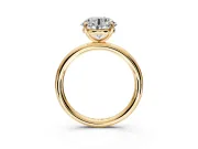 Low-Set Solitaire Engagement Ring Setting for Round Cut Center with Thin Plain Band and Prong Head in Yellow Gold