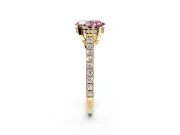 Solitaire Engagement Ring Setting for Fancy Pink Oval Center with Widening Pave Band and Claw Prong Head in Yellow Gold