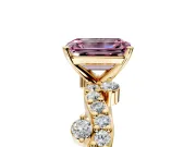 Solitaire Engagement Ring Setting for Fancy Pink Emerald Cut Center with Bar-Station Pave Twist and Prong Head in Yellow Gold