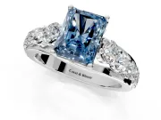 Solitaire Engagement Ring Setting for Fancy Blue Radiant Cut Center with Graduated Shared Prongs and Prong Head in White Gold