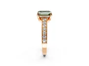 Solitaire Engagement Ring Setting for Fancy Green Asscher Cut Center with Milgrain-Framed Pave Band and Prong Head in Rose Gold