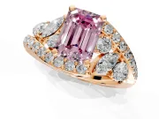 Halo Engagement Ring Setting for Fancy Pink Emerald Cut Center with Marquise and Pave Bypass Band and Prong Head in Rose Gold