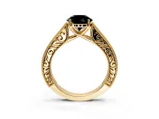 Solitaire Engagement Ring Setting for Fancy Black Round Cut Center with Engraved Pave Band and Prong Head in Yellow Gold