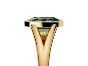 Solitaire Engagement Ring Setting for Fancy Green Emerald Cut Center with V Split Shank and Bezel Head in Yellow Gold