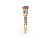 Channel-Set Engagement Ring Setting for Fancy Pink Round Cut Center with Baguette Band and Prong Head in Yellow Gold
