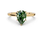Solitaire Engagement Ring Setting for Fancy Green Pear-Shaped Center with Narrow Cathedral Band and Prong Head in Yellow Gold