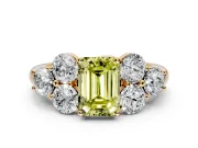 Cluster Engagement Ring Setting for Fancy Yellow Emerald Cut Center with Round Cut Accent Frame and Prong Head in Yellow Gold