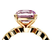 Solitaire Engagement Ring Setting for Fancy Pink Asscher Cut Center with Milgrain Bezel Accents and Prong Head in Yellow Gold