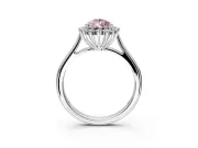 Starburst Halo Engagement Ring Setting for Fancy Pink Pear-Shaped Center with Thin Round-Wire Band and Prong Head in White Gold