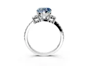 3 Stone Engagement Ring Setting for Fancy Blue Heart-Shaped Center with Round Cut Side Accents and Prong Head in White Gold