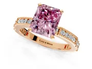 Solitaire Engagement Ring Setting for Fancy Pink Radiant Cut Center with Milgrain-Edged Pave Band and Prong Head in Rose Gold