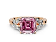 Solitaire Engagement Ring Setting for Fancy Pink Asscher Cut Center with Marquise Flower Shoulders and Prong Head in Rose Gold