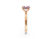 Hidden Halo Engagement Ring Setting for Fancy Pink Asscher Cut Center with Thin Rounded Band and Prong Head in Rose Gold