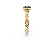 Solitaire Engagement Ring Setting for Fancy Green Asscher Cut Center with Accented Twist Band and Leaf Prong Head in Yellow Gold