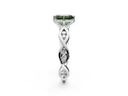 Solitaire Engagement Ring Setting for Fancy Green Emerald Cut Center with Accented Twist Band and Leaf Prong Head in Platinum