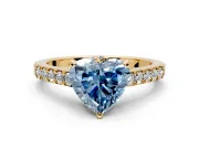 Solitaire Engagement Ring Setting for Fancy Blue Heart-Shaped Center with Crossover Accents and Prong Head in Yellow Gold