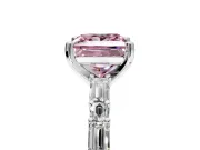 Baguette Engagement Ring Setting for Fancy Pink Princess Cut Center with Alternating Bar-Set Band and Prong Head in White Gold