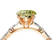 Baguette Engagement Ring Setting for Fancy Yellow Heart-Shaped Center with Alternating Bar-Set Band and Prong Head in Rose Gold