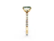 Solitaire Engagement Ring Setting for Fancy Green Radiant Cut Center with Pave Accents and Prong Head in Yellow Gold