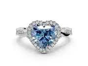 Halo Engagement Ring Setting for Fancy Blue Heart-Shaped Center with Twist Band and Prong Head in White Gold