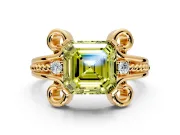 Solitaire Engagement Ring Setting for Fancy Yellow Asscher Cut Center with Twisted Band and Scroll Prong Head in Yellow Gold