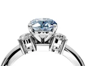3 Stone Engagement Ring Setting for Fancy Blue Oval Center with Wide Plain Band and Prong Head in Platinum